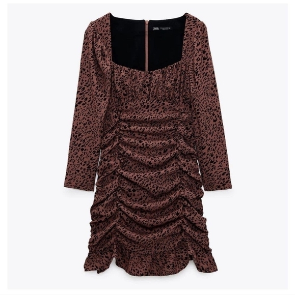 Zara animal print ruffled ruched mini dress medium - Picture 3 of 16